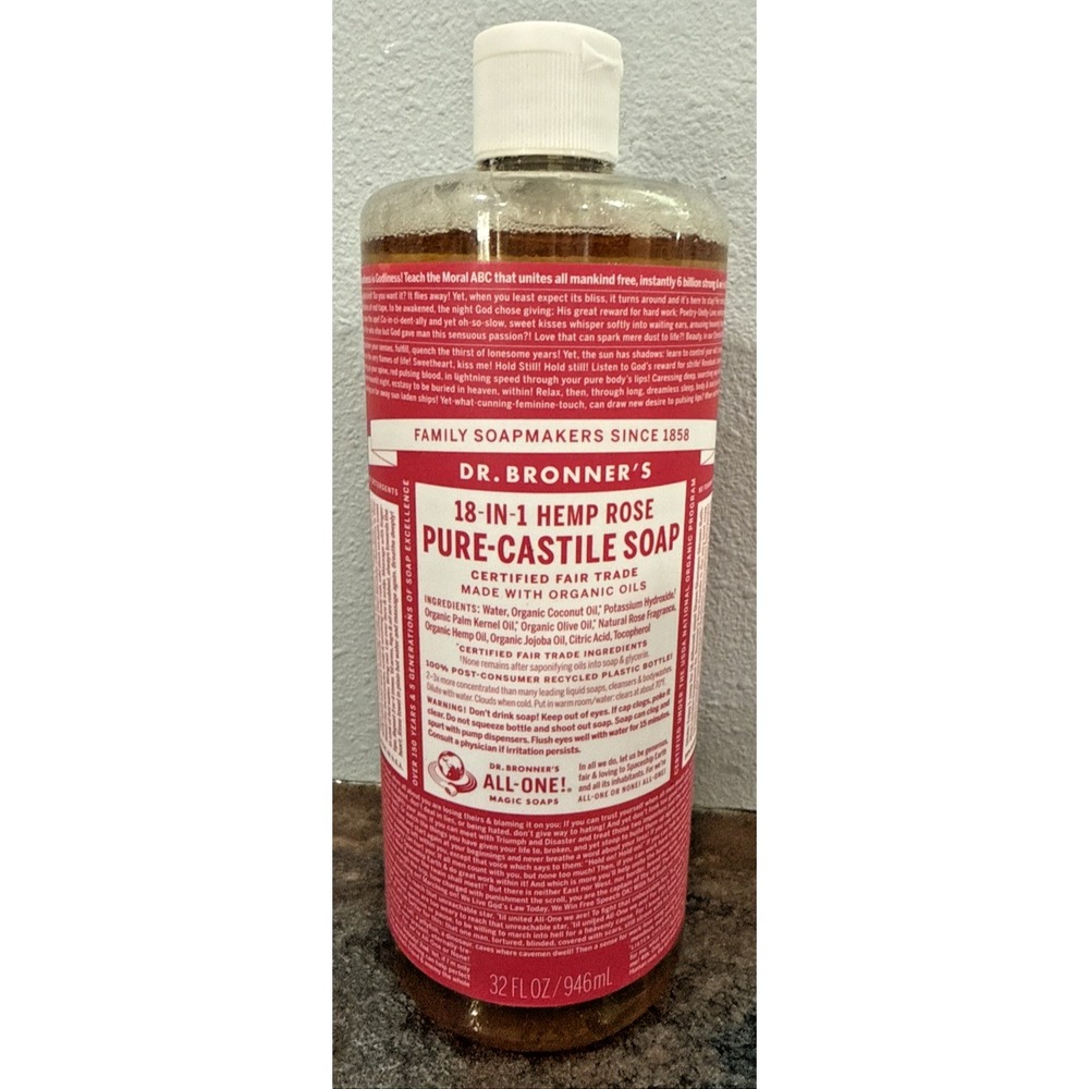 NEW Dr Bronners Rose Pure Castile Liquid Soap 32 oz 18-in-1 Sealed